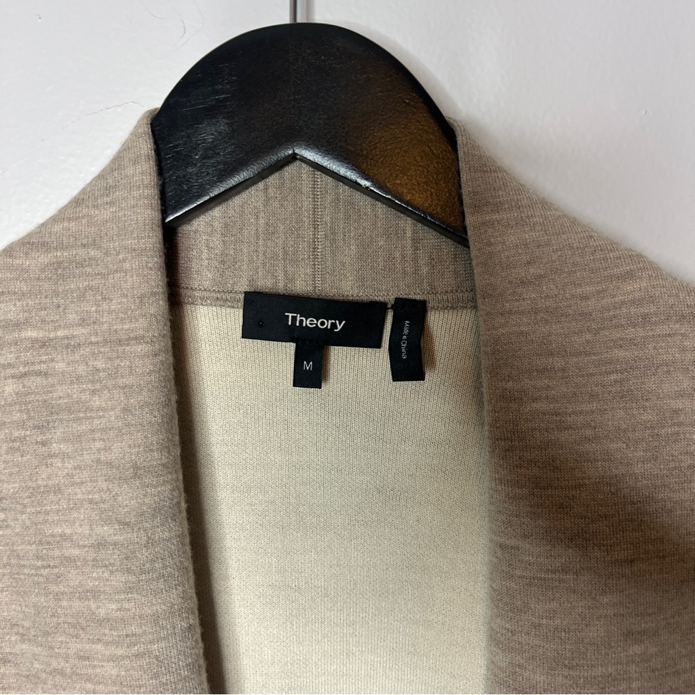 Theory Wool Blend Double Face Cardigan Tab/Oatmeal Size Medium - Picture 4 of 5